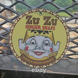Vintage 1943 Zu Zu Ginger Snaps Porcelain Gas Oil 4.5 Sign
