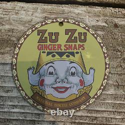 Vintage 1943 Zu Zu Ginger Snaps Porcelain Gas Oil 4.5 Sign