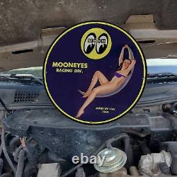 Vintage 1944 Mooneyes Racing Division''Moon'' Porcelain Gas & Oil Pump Sign
