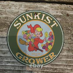 Vintage 1946 Sunkist Grower Audrey Porcelain Gas Oil 4.5 Sign