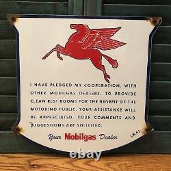Vintage 1947 Dated Mobilgas Restroom Pledge Porcelain Gas Gasoline Oil Sign