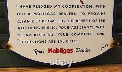 Vintage 1947 Dated Mobilgas Restroom Pledge Porcelain Gas Gasoline Oil Sign