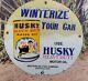 Vintage 1947 Husky Motor Oil Porcelain Metal Gas Pump Sign