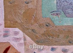 Vintage 1947 Mid-Century Abstract Surreal Oil Painting, Signed