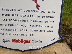 Vintage 1947 Mobiloil Plede Porcelain Gas Pump Sign Mobil Mobilgas 12 X 12