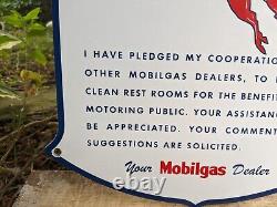 Vintage 1947 Mobiloil Plede Porcelain Gas Pump Sign Mobil Mobilgas 12 X 12