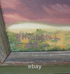 Vintage 1948 Signed P. Hvolboll Oil Painting Desert Scene Calif Listed Artist