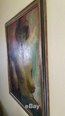Vintage 1950 Signed Mystery Nude Female Modern Oil Painting WPA Era California