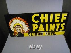 Vintage 1950's Chief Paints Hardware Store Indian Gas Oil 2 Sided 28 Metal Sign