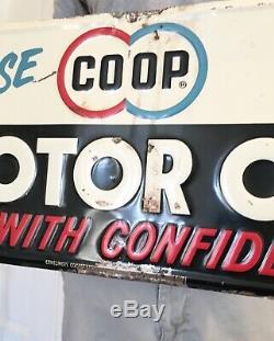 Vintage 1950's Coop Co Op Motor Oil Gas Feed Seed Farm 20 Embossed Metal Sign