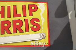 Vintage 1950's Philip Morris Cigarettes Gas Oil 28 Embossed Tin Metal SignUSA