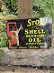 Vintage 1950's Shell Motor Oil Porcelain Gas Station Pump Sign 12 X 8