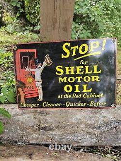 Vintage 1950's Shell Motor Oil Porcelain Gas Station Pump Sign 12 X 8