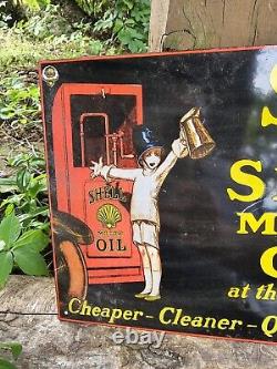 Vintage 1950's Shell Motor Oil Porcelain Gas Station Pump Sign 12 X 8
