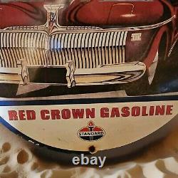 Vintage 1950's Standard Red Crown Porcelain Gas Station Pump Metal Sign