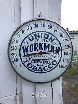 Vintage 1950's Union Workman Chewing Tobacco Gas Oil 12 Metal Thermometer Sign