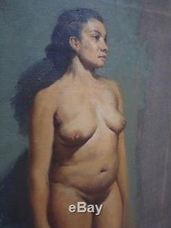 Vintage 1950s Brendon Berger Realistic Nude Woman Oil on Canvas Signed # 4 of 4