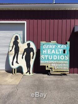 Vintage 1950s Old Neon Sign Health Studio Gym Garage Man Cave Not Gas Oil Beer