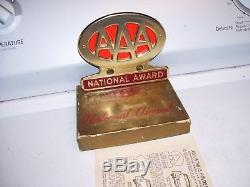 Vintage 1950s original AAA Gold version License plate trunk topper promo emblem