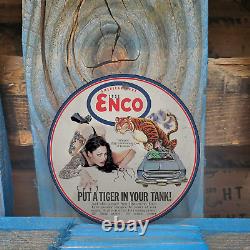 Vintage 1951 Enco Extra Gasoline Porcelain Gas Oil 4.5 Sign