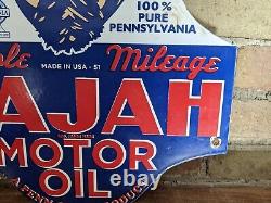Vintage 1951 Rajah Motor Oil Porcelain Gas Station Metal Die Cut Sign 18 X 13
