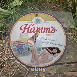 Vintage 1952 Hamm's Beer Porcelain Gas Oil 4.5 Sign