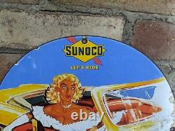 Vintage 1952 Sunoco Motor Oil Porcelain Gas Station Pump Sign 12