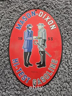 Vintage 1953 Mason-dixon Motor Oil Gasoline Porcelain Gas Pump Sign 12 X 8