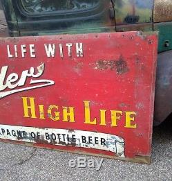 Vintage 1953 Miller High Life Beer Tavern Gas Oil Billboard Metal Sign 92