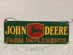 Vintage 1953 Porcelain John Deere Farm Implement Sign 24 x 9 GAS OIL COLA
