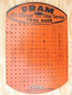 Vintage 1954 Fram Oil Filter Tool Display Rack Change Pegboard Sign