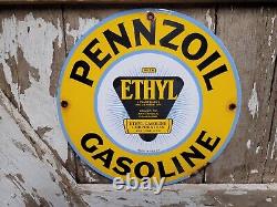 Vintage 1954 Pennzoil Porcelain Sign Service Station Gas Ethyl Gasoline Corp 12