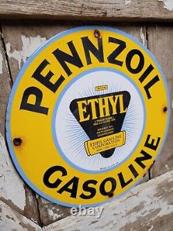 Vintage 1954 Pennzoil Porcelain Sign Service Station Gas Ethyl Gasoline Corp 12