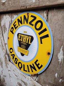 Vintage 1954 Pennzoil Porcelain Sign Service Station Gas Ethyl Gasoline Corp 12