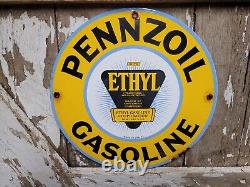 Vintage 1954 Pennzoil Porcelain Sign Service Station Gas Ethyl Gasoline Corp 12