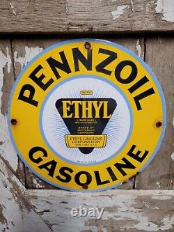 Vintage 1954 Pennzoil Porcelain Sign Service Station Gas Ethyl Gasoline Corp 12