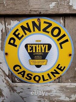 Vintage 1954 Pennzoil Porcelain Sign Service Station Gas Ethyl Gasoline Corp 12