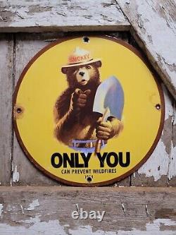 Vintage 1954 Smokey Bear Porcelain Sign Old Forest Service Prevent Fires Gas Oil