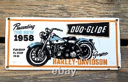 Vintage 1958 Duo-glide Harley-davidson Motorcycles Gas Oil Bikes Porcelain Sign