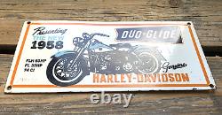 Vintage 1958 Duo-glide Harley-davidson Motorcycles Gas Oil Bikes Porcelain Sign