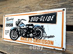 Vintage 1958 Duo-glide Harley-davidson Motorcycles Gas Oil Bikes Porcelain Sign