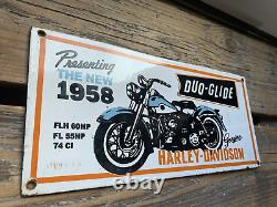 Vintage 1958 Duo-glide Harley-davidson Motorcycles Gas Oil Bikes Porcelain Sign