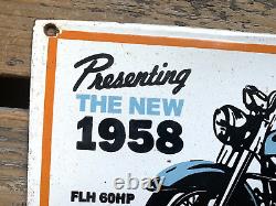 Vintage 1958 Duo-glide Harley-davidson Motorcycles Gas Oil Bikes Porcelain Sign