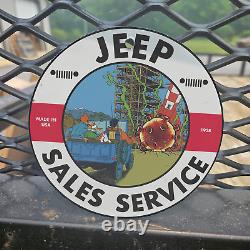 Vintage 1958 Jeep Sales Service Tintin Porcelain Gas Oil 4.5 Sign