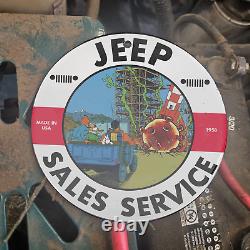 Vintage 1958 Jeep Sales Service Tintin Porcelain Gas Oil 4.5 Sign