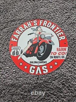 Vintage 1959 Route 66 Gasoline Porcelain Enamel Pump Sign Galena Kansas