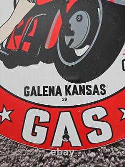 Vintage 1959 Route 66 Gasoline Porcelain Enamel Pump Sign Galena Kansas
