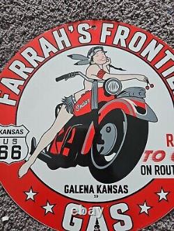 Vintage 1959 Route 66 Gasoline Porcelain Enamel Pump Sign Galena Kansas