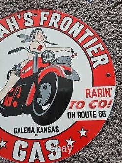 Vintage 1959 Route 66 Gasoline Porcelain Enamel Pump Sign Galena Kansas