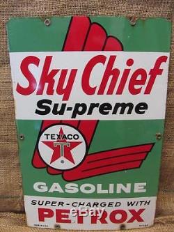 Vintage 1960 Porcelain Texaco Sky Chief Gas Station Sign Antique Old Oil 9658